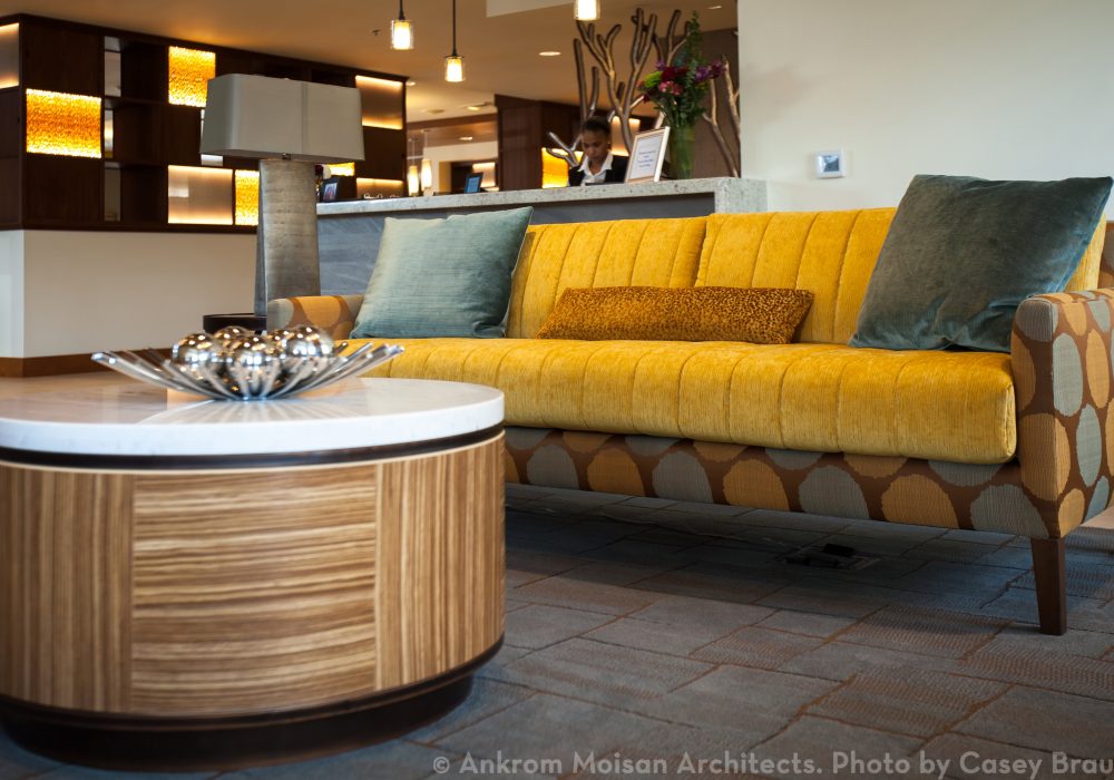 Modernist Sofa in Lobby at The Ackerly at Timberland