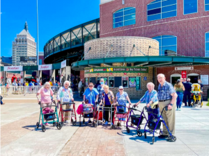 Residents outside Red Wings Stadium