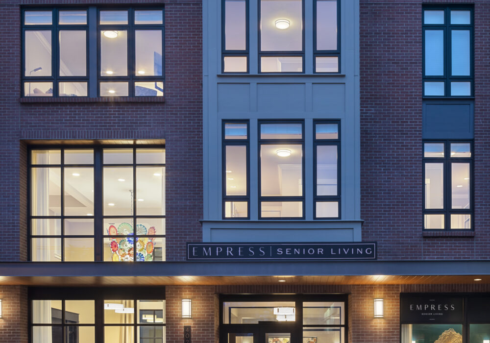 Empress Laurelhurst_Ext Entrance Dusk_Copyright Andrew Rugge Courtesy Perkins Eastman-web